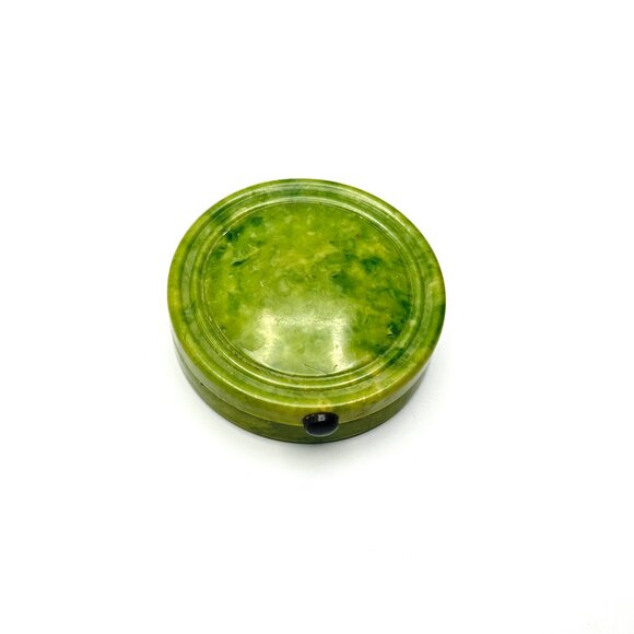 1920s Art Deco Celluloid Compact—Green Marbleized Powder Case with Beveled—GUC - Picture 8 of 9